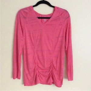 H2 Hannah Women's Long Sleeve V-Neck Burnout Hoodie Top Coral Size L